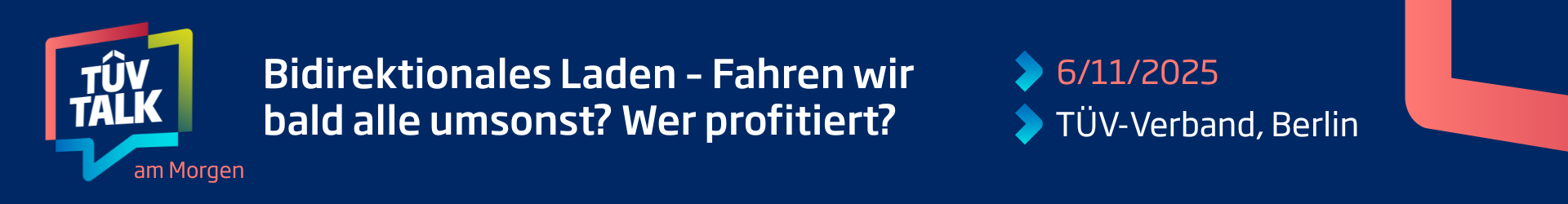 Header-Bild für TÜV TALK: Bidirektionales Laden – Fahren wir bald alle umsonst? Wer profitiert?