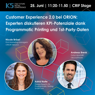 Profile image for Customer Experience 2.0 dank Programmatic Printing beim Erotik-Pionier ORION! Die KPI-Potenziale mit 1st-Party-Daten diskutiert ein erfahrenes Expert:innen-Panel des E-Commerce, bestehend aus Datenverarbeitung, Marketing und Versandhandel